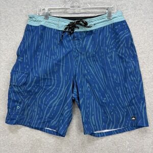 Quiksilver Waterman Board Shorts Mens 34 Blue Swim Trunks 4 Way Stretch Surf